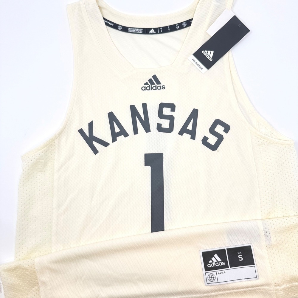 Adidas Kansas Jayhawks Basketball Jersey Cream White Mens Small H59115 NEW